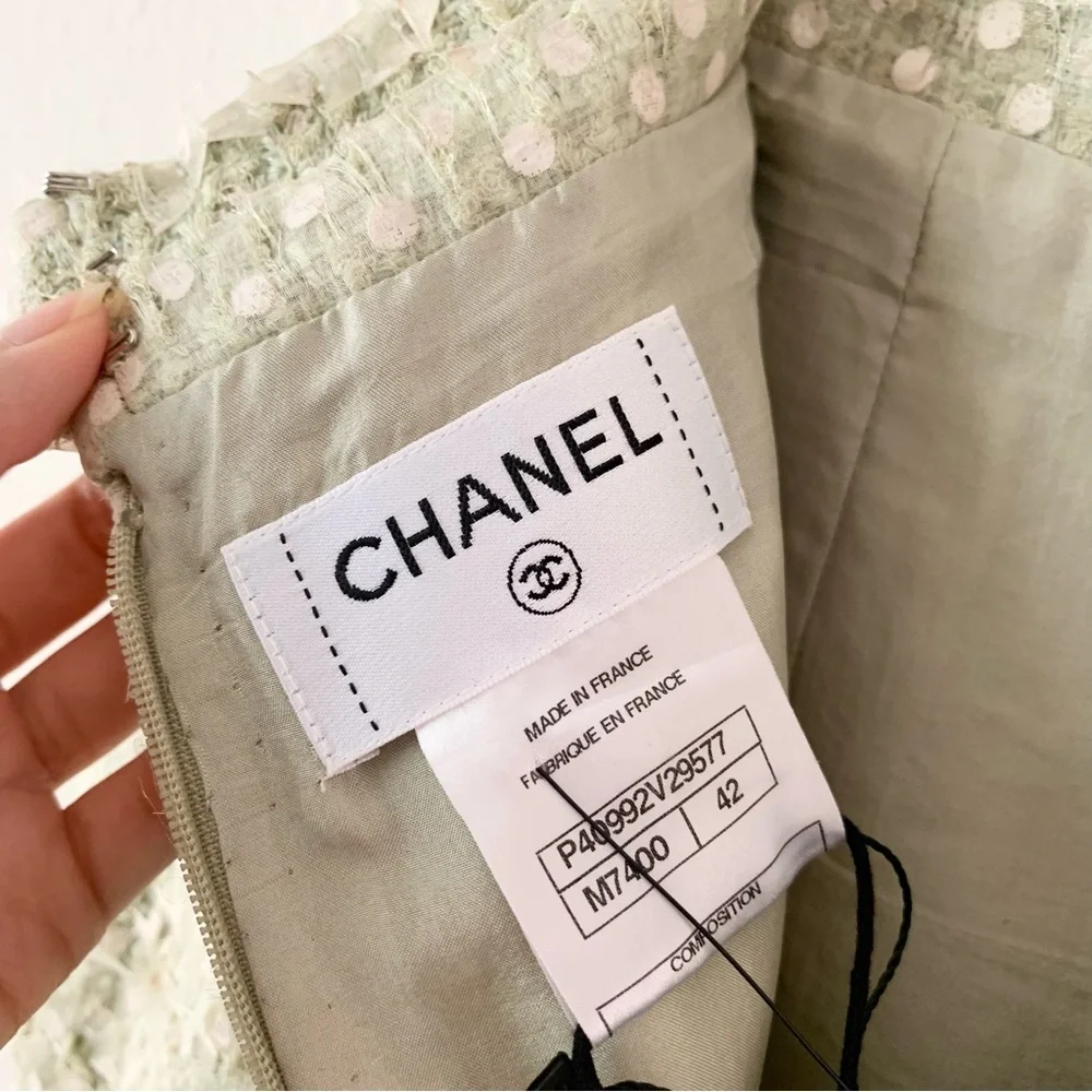 New Chanel pastel green tweed ribbon skirt